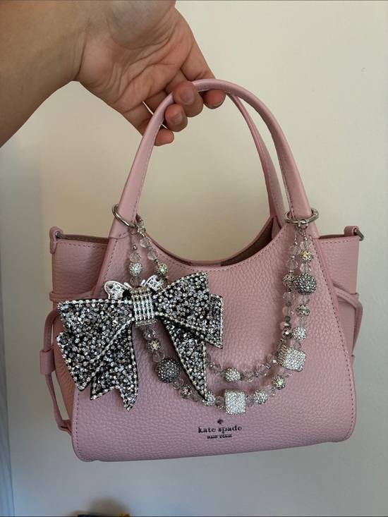 Hand Crafted Accessories - Sparkling Black And Silver Crystal Bow Charm Beaded Bag Chain
